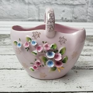 Stunning vintage Ucagco pink basket vase planter